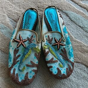 Beverly Feldman Beaded Seahorse Slip-On Shoes